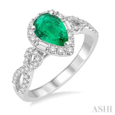 7x5 MM Pear Shape Emerald and 1/2 Ctw Diamond Precious Ring in 14K White Gold